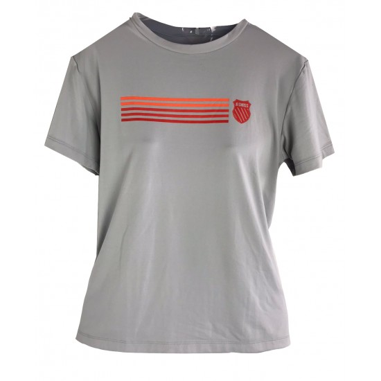 CAMISETA K-SWISS PLATINA - CINZA COM LISTAS VERMELHA E LARANJA